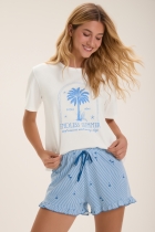 PIJAMA FEMININO CURTO COM MANGA COQUEIRO AZUL FAMÍLIA - COR COM AMOR
