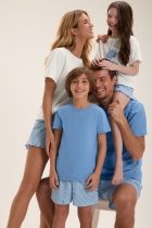 PIJAMA FEMININO CURTO COM MANGA COQUEIRO AZUL FAMÍLIA - COR COM AMOR