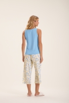 PIJAMA FEMININO COM CALÇA CAPRI E REGATA AZUL FLORAL - COR COM AMOR