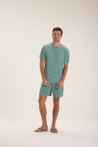PIJAMA MASCULINO MANGA CURTA COM BERMUDA LISTRAS VERDE - COR COM AMOR