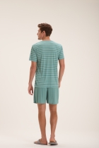 PIJAMA MASCULINO MANGA CURTA COM BERMUDA LISTRAS VERDE - COR COM AMOR