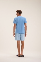 PIJAMA MASCULINO CURTO COM MANGA COQUEIRO AZUL FAMÍLIA - COR COM AMOR