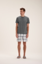 PIJAMA MASCULINO MANGA CURTA COM BERMUDA XADREZ CINZA - COR COM AMOR