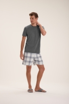 PIJAMA MASCULINO MANGA CURTA COM BERMUDA XADREZ CINZA - COR COM AMOR