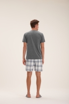 PIJAMA MASCULINO MANGA CURTA COM BERMUDA XADREZ CINZA - COR COM AMOR