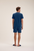 PIJAMA MASCULINO COM MANGA CURTA E BERMUDA AZUL MARINHO - COR COM AMOR