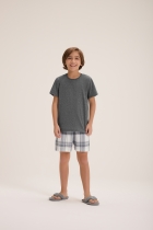 PIJAMA MASCULINO JUVENIL CURTO XADREZ CINZA - COR COM AMOR