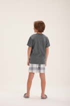 PIJAMA MASCULINO JUVENIL CURTO XADREZ CINZA - COR COM AMOR