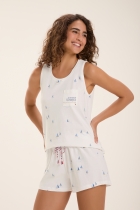 PIJAMA FEMININO CURTO COM REGATA BARQUINHO BRANCO OFF - COR COM AMOR