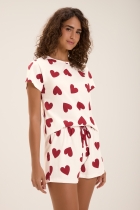 PIJAMA FEMININO CURTO COM MANGA CORAÇÃO BRANCO - COR COM AMOR