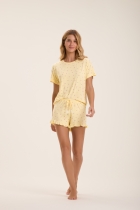 PIJAMA FEMININO CURTO COM MANGA FLORES AMARELO - COR COM AMOR