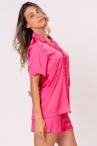 PIJAMA FEMININO CURTO COM BOTÕES CETIM PINK - ACUO