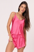 PIJAMA FEMININO CURTO DE ALÇA CETIM PINK - ACUO
