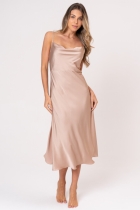 CAMISOLA FEMININA LONGA DE ALÇA CETIM NUDE - ACUO