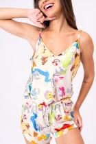 PIJAMA FEMININO CURTO DE ALÇA CETIM BEGE LOONEY TUNES FAMÍLIA - ACUO