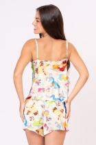 PIJAMA FEMININO CURTO DE ALÇA CETIM BEGE LOONEY TUNES FAMÍLIA - ACUO