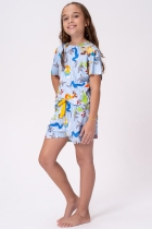 PIJAMA FEMININO JUVENIL CURTO LOONEY TUNES AZUL FAMÍLIA - ACUO