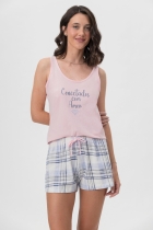 PIJAMA FEMININO COM REGATA ROSA XADREZ - MENSAGEIRO DOS SONHOS