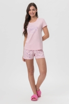 PIJAMA FEMININO COM MANGA ROSA ESTRELAS - MENSAGEIRO DOS SONHOS