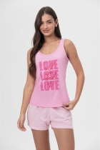 PIJAMA FEMININO COM REGATA ROSA E LISTRADO - MENSAGEIRO DOS SONHOS