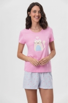 PIJAMA FEMININO COM MANGA ROSA GATO - MENSAGEIRO DOS SONHOS