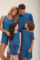 PIJAMA FEMININO JUVENIL CURTO MARINHO ÂNCORA FAMÍLIA - COR COM AMOR