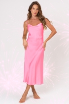 CAMISOLA LONGA DE ALÇA CETIM ROSA - ACUO