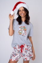 PIJAMA FEMININO CURTO CINZA NATAL PERNALONGA FAMÍLIA - ACUO