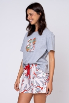 PIJAMA FEMININO CURTO CINZA NATAL PERNALONGA FAMÍLIA - ACUO