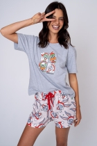 PIJAMA FEMININO CURTO CINZA NATAL PERNALONGA FAMÍLIA - ACUO