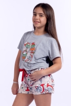 PIJAMA FEMININO JUVENIL CURTO CINZA NATAL PERNALONGA FAMÍLIA - ACUO
