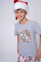 PIJAMA MASCULINO JUVENIL CINZA NATAL PERNALONGA FAMÍLIA - ACUO
