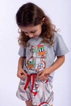 PIJAMA FEMININO INFANTIL CURTO CINZA NATAL PERNALONGA FAMÍLIA - ACUO