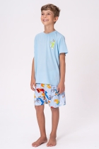 PIJAMA MASCULINO INFANTIL CURTO LOONEY TUNES AZUL FAMÍLIA - ACUO