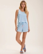 PIJAMA FEMININO CURTO COM REGATA AZUL XADREZ FAMÍLIA - COR COM AMOR