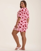 PIJAMA FEMININO CURTO COM MANGA CORAÇÃO PLUS SIZE - COR COM AMOR