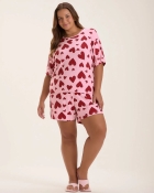 PIJAMA FEMININO CURTO COM MANGA CORAÇÃO PLUS SIZE - COR COM AMOR