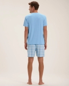 PIJAMA MASCULINO CURTO COM MANGA AZUL XADREZ FAMÍLIA - COR COM AMOR