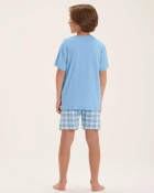 PIJAMA MASCULINO INFANTIL CURTO AZUL XADREZ FAMÍLIA - COR COM AMOR