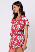 PIJAMA FEMININO COM BOTÕES VERMELHO NATAL PERNALONGA FAMÍLIA - ACUO
