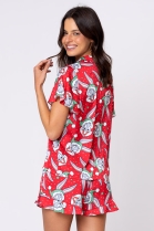 PIJAMA FEMININO COM BOTÕES VERMELHO NATAL PERNALONGA FAMÍLIA - ACUO
