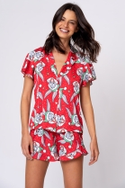 PIJAMA FEMININO COM BOTÕES VERMELHO NATAL PERNALONGA FAMÍLIA - ACUO