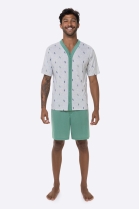 PIJAMA MASCULINO COM BOTÕES E BERMUDA MESCLA PLUS SIZE - BOCEJINHO