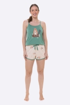 PIJAMA FEMININO CURTO DE ALÇA VERDE CASTOR - BOCEJINHO