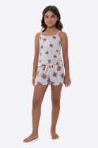 PIJAMA FEMININO INFANTIL CURTO DE ALÇA MESCLA URSO - BOCEJINHO