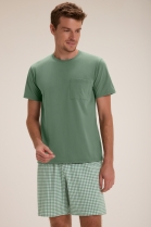 PIJAMA MASCULINO COM BERMUDA XADREZ VERDE FAMÍLIA - COR COM AMOR