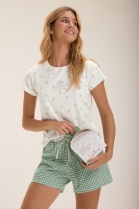 PIJAMA FEMININO COM SHORT XADREZ VERDE FAMÍLIA - COR COM AMOR