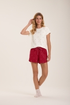 PIJAMA FEMININO MANGA CURTA COM SHORT VERMELHO POÁ - COR COM AMOR