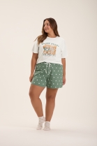 PIJAMA FEMININO COM SHORT VERDE POÁ URSO PLUS SIZE - COR COM AMOR