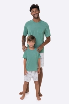 PIJAMA MASCULINO CURTO FUNDO DO MAR VERDE FAMÍLIA - BOCEJINHO